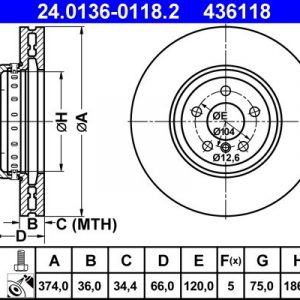 Диск тормозной передний вентилируемый правый