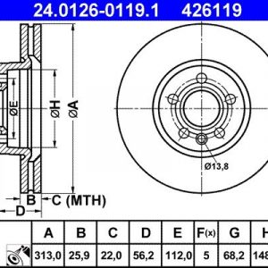Диск тормозной передний вентилируемый