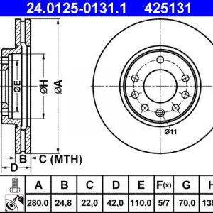 Диск тормозной передний вентилируемый