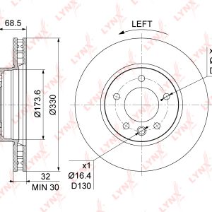 Диск тормозной передний вентилируемый левый
