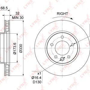 Диск тормозной передний вентилируемый правый